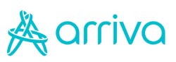Words Arriva in cyan coloured text.