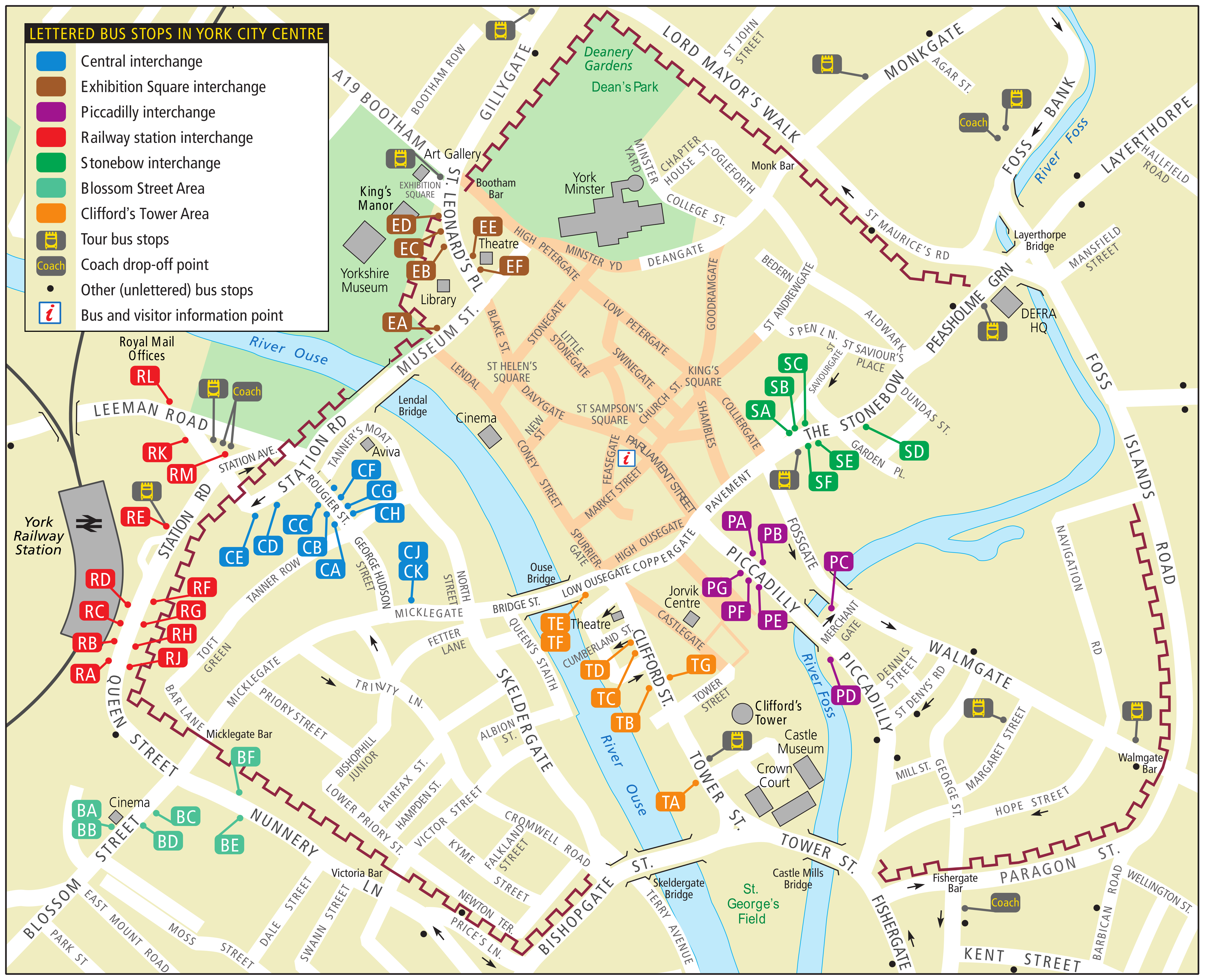 Map showing all of the bus routes for the City of York.