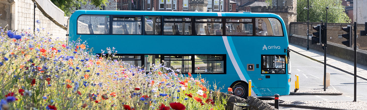 A Park & Ride bus is driving through the centre of York City centre.